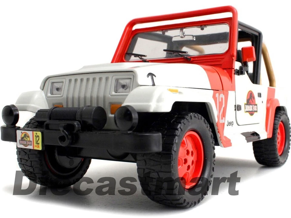 JADA 97806 JURASSIC WORLD 1992 JEEP WRANGLER 1:24 压铸模型汽车白色  — 第 2/4 张图片
