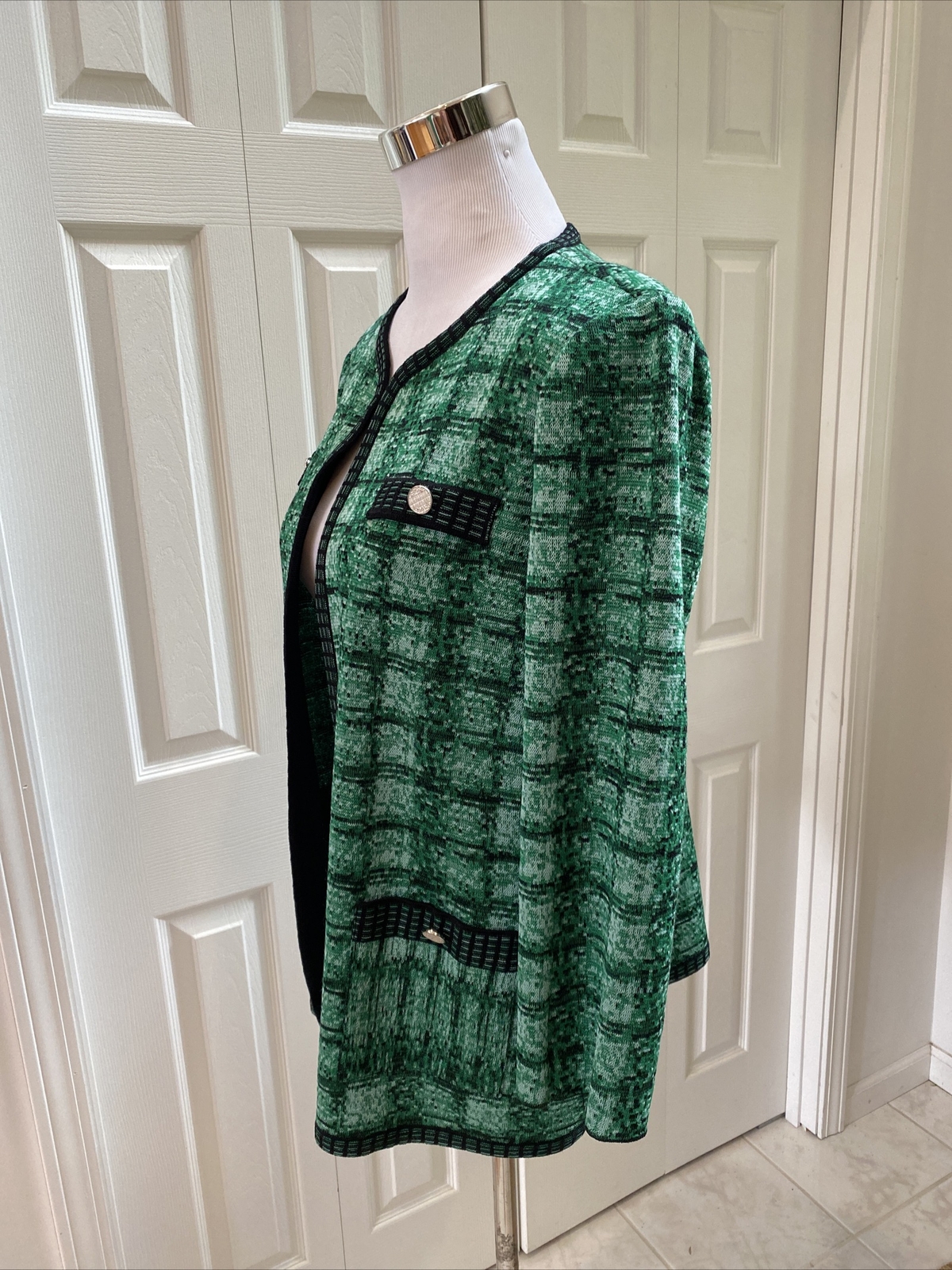 NWT Misook Green Heather Speckled Heritage Fit Open Cardigan  M $426 image 2