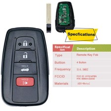 For 19 20 21 22 Toyota Corolla Smart Keyless Remote Key Fob Hyq14fbn 231451-2000 For 19 20 21 22 Toyota Corolla Smart Keyless Remote Key Fob Hyq14fbn 231451-2000