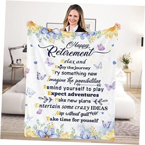 Retirement Gifts for Women Blanket, Soft 50 x 60 Inch Retirement-white Purple