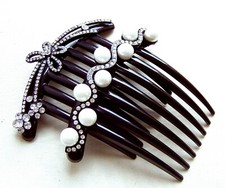 Two quality French twist vintage hair combs pearls and rhinestones AAI 