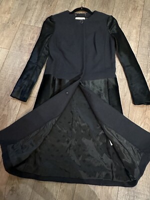 Pristine Tory Burch Zoe Coat Wool Calfskin Black Electra Size 0