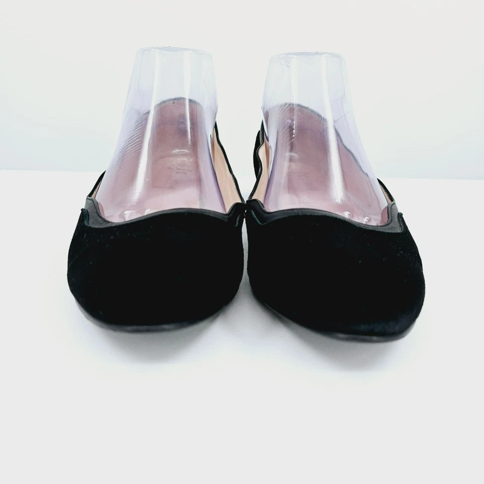 Suela Francesa FSNY Jugador Festoneado Ballet Pisos 7 B Negro Gamuza Cuero Clásico Foto 4 de 4