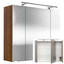 Badmöbel LED Spiegelschrank 80cm Walnuss Badezimmerschrank Spiegel Steckdose