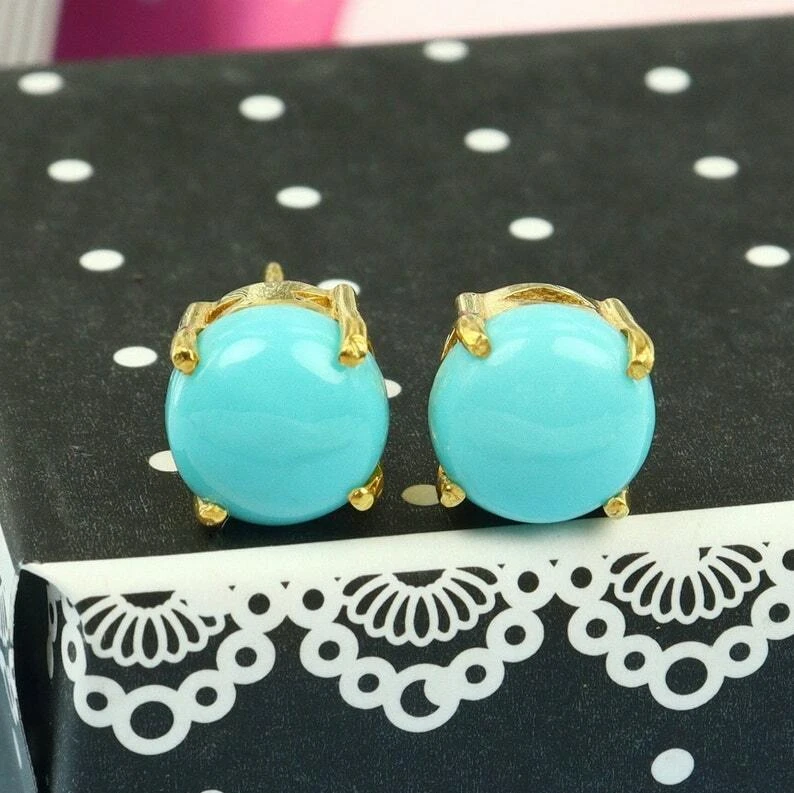 Pendientes Turquesa Natural, Delicados Aretes, Plata Chapada en Oro 18k Foto 2 de 4