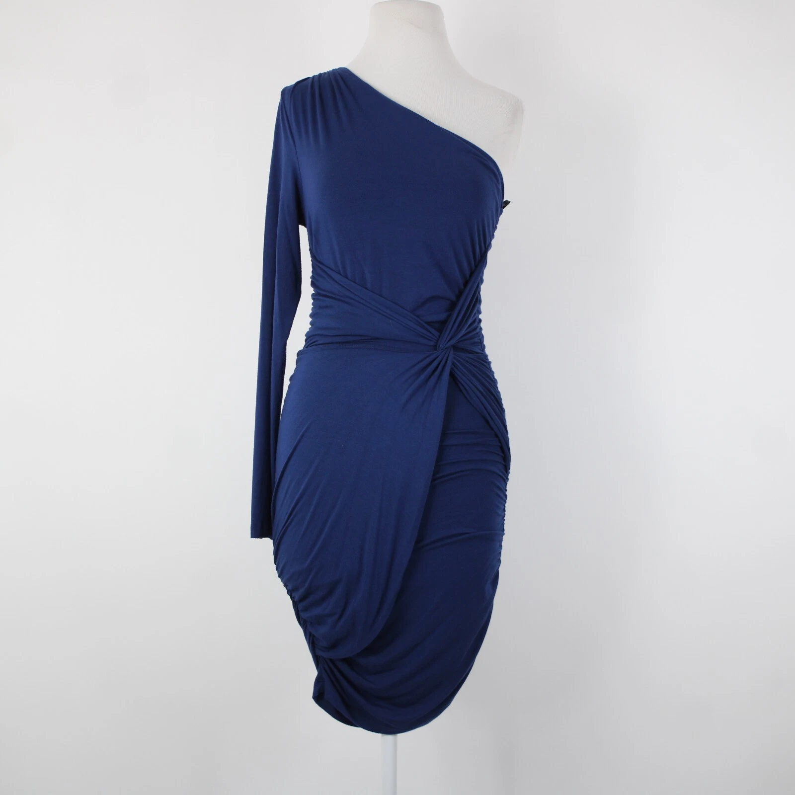 VETEMENTS Abito Tart Tg M Blu Navy Monospalla Increspato Micro Modal Spandex Body Con