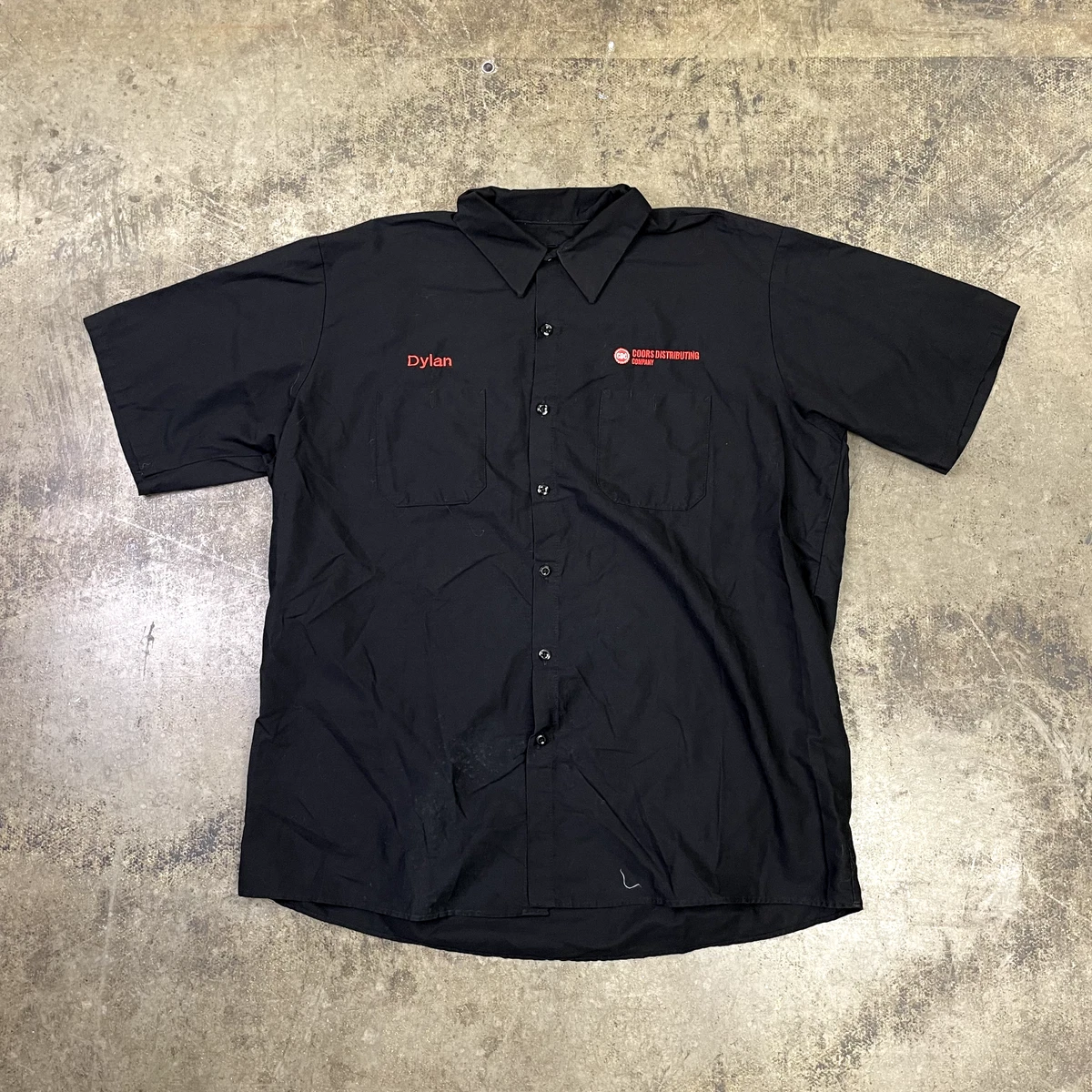 Red Kap Work Shirt Workwear Mechanic Button Down Top Black Mens