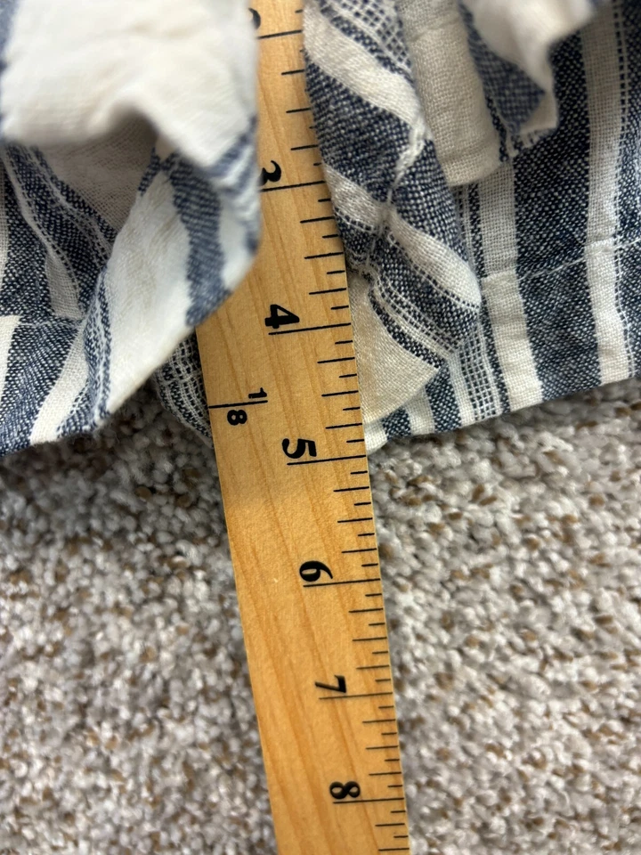 Pantalones Cortos a Rayas Azul Glory Desteñidos Mezcla de Lino Cintura Corbata Para Mujer Talla 18 Foto 4 de 4