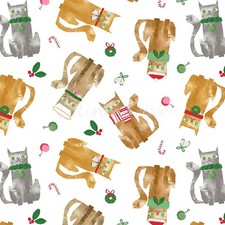 Feline Drive Fabric MAKE MERRY Cat Toss White - Fat Quarter 18"x 22" FQ