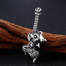 Mens Punk Skull Guitar Pendant Necklace Gothic Retro Rock Jewelry Box Chain 24"