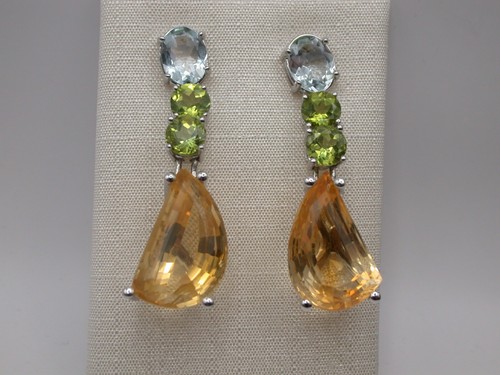 fantastischer Ohrschmuck mit Aquamarin. Peridot u. Citrin Gold 750 - Bild 1 von 8