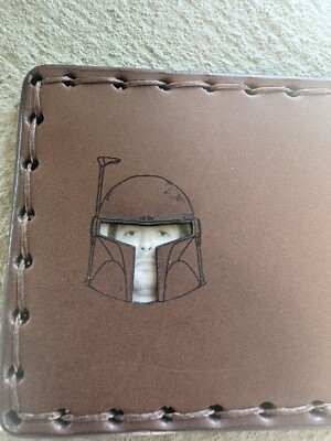 Handmade, leather  card holder with face mask featuring Star Wars Boba Fett