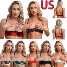 Women's Lace Trim Underwire Half Cup Bra Tops Push Up Shelf Balconette Brassiere