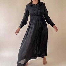 Vintage 1890s Victorian Black Mourning Day Dress antique cotton funeral