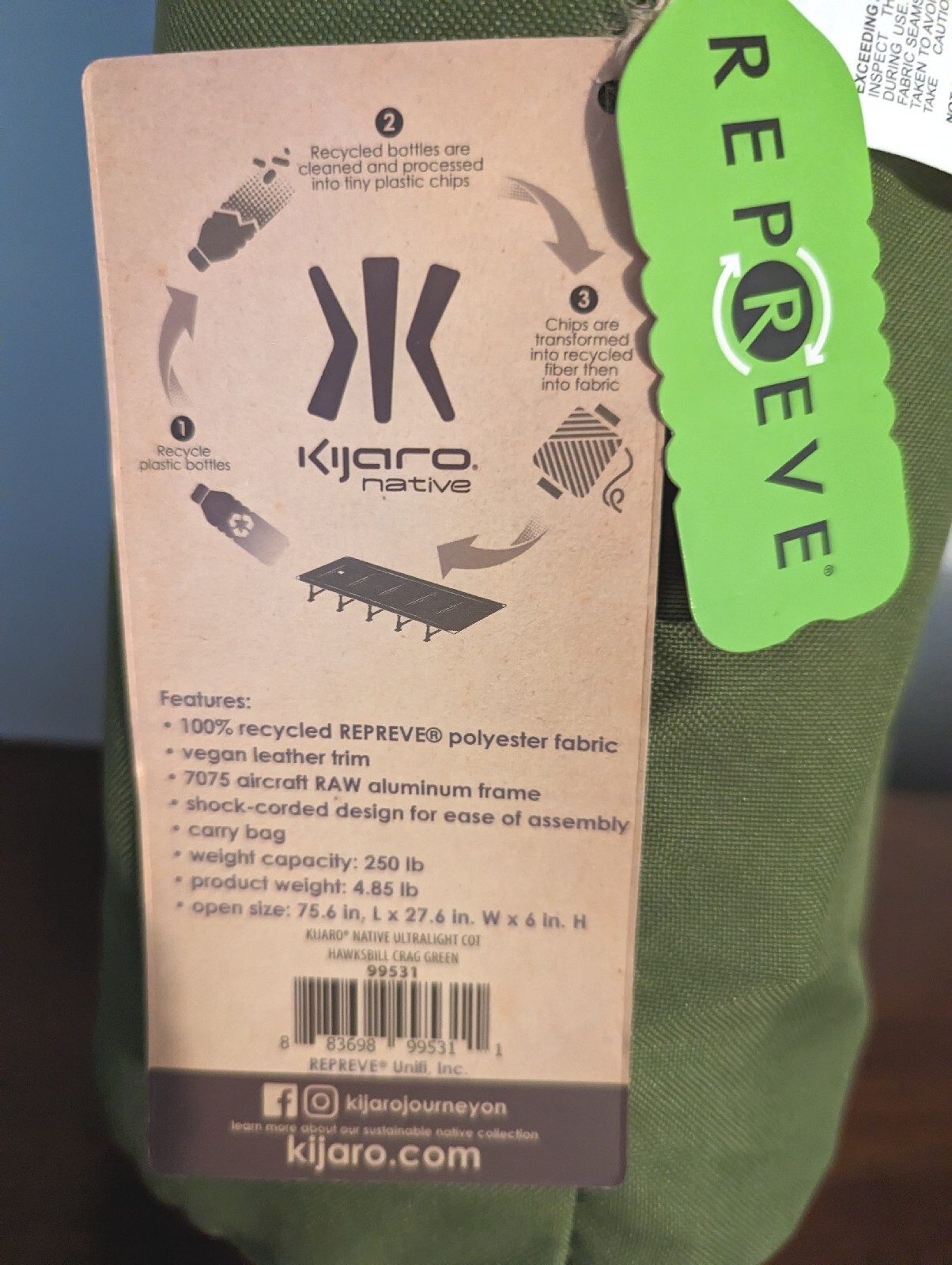 Kijaro Native Repreve Adult Ultralight Cot Hawksbill Green for sale