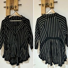 Gershon Bram Designer Black Lagenlook Layering Striped Masai Grey Jacket Size L