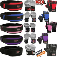 Weight Lifting Belt Gym Training Gloves Wrist Wraps Strap Workout 3pc Bundle Set