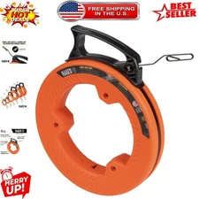 Durable 50-Foot Fish Tape with Steel Puller & Comfortable Multi-Position Handle