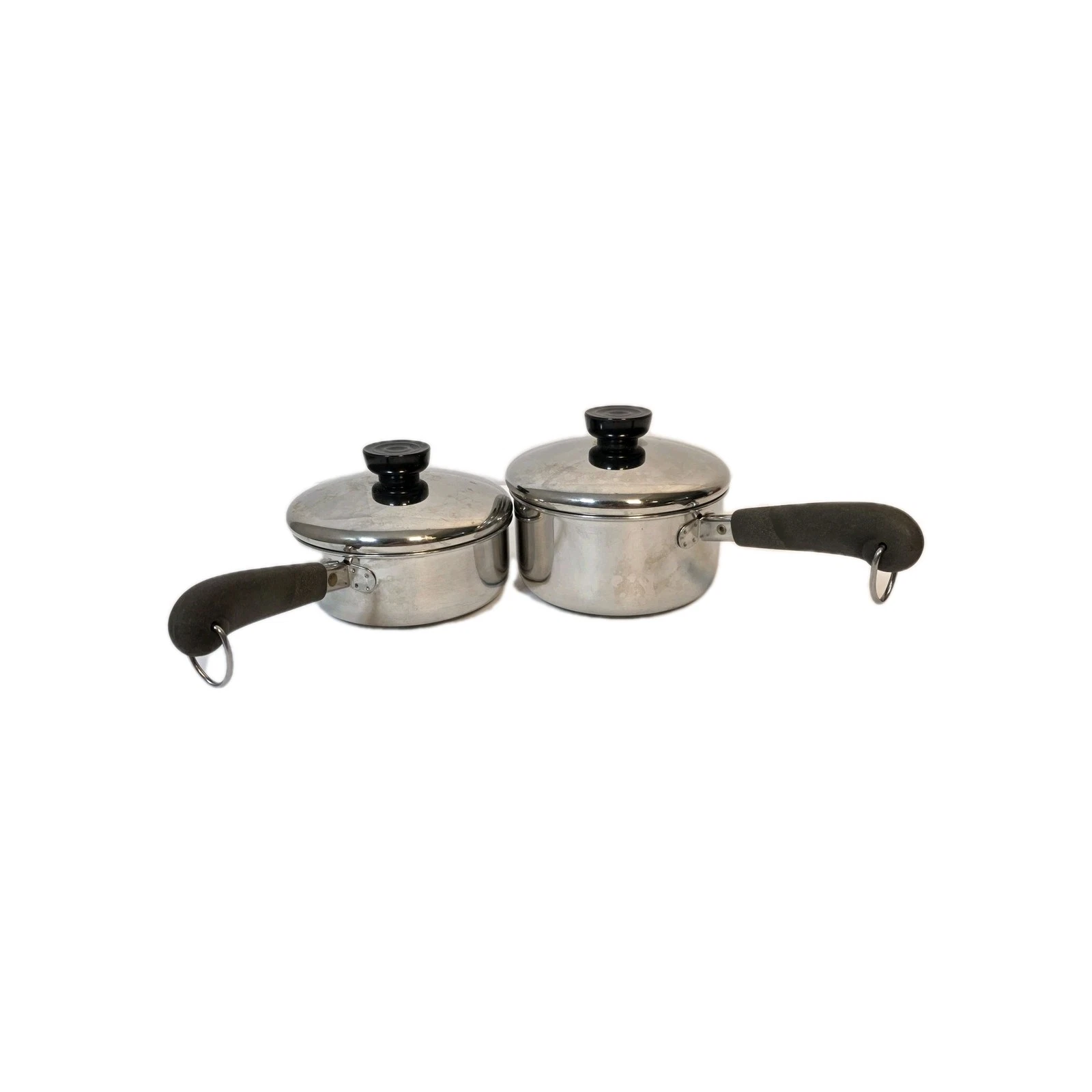 1801 Revere Ware Stainless Steel Tri-Ply Bottom 1 Qt & 3/4 Qt Saucepan W/Lid VTG