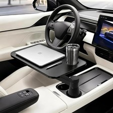 360 Rotating Car Desk Tray for Laptop and Food, Premium Leather Car Table with