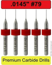 .0145" #79  Carbide Drill Bits - FIVE pieces -  Premium Drills CNC PCB wood LU