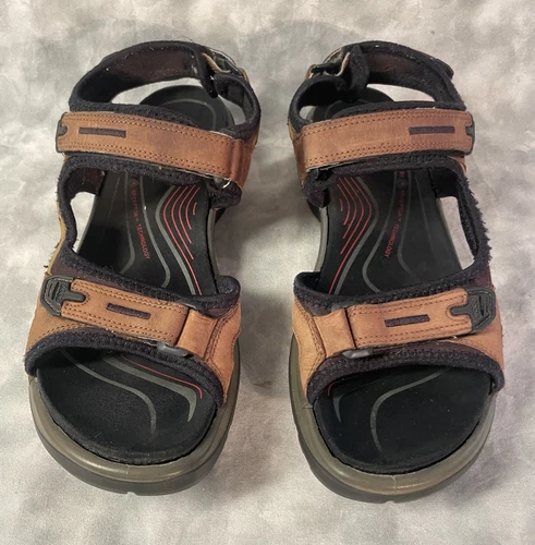 [Vtg] Ecco Sandali Uomo Pelle Escursionismo Marrone Cinghie Regolabili Comfort Grip