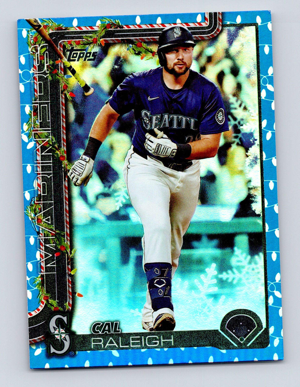 2025 Topps Holiday #H54 Cal Raleigh Blue Metallic Holiday Lights