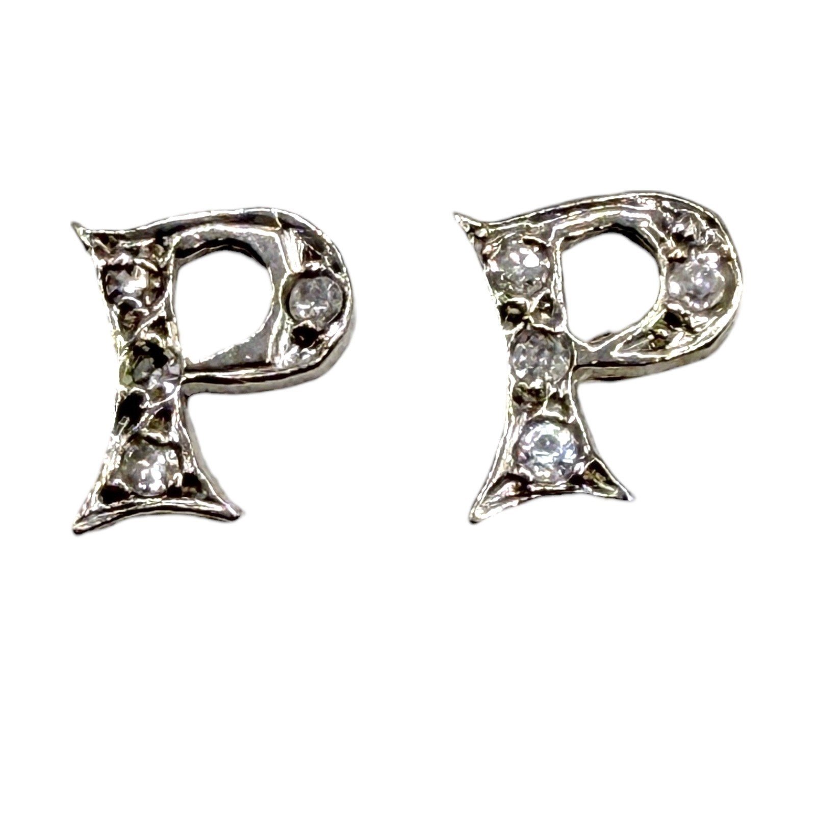 Solid 14k White Gold Initial Letter P Diamond Stu… - image 1