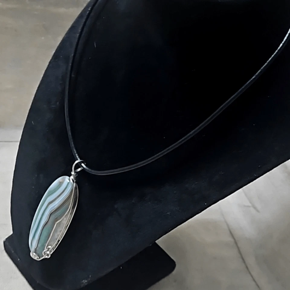 Handmade Lapidary Melarite Agate Silver Boho Pendant Necklace OOAK - Image 2 of 4