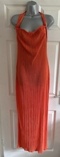 PRETTYLITTLETHING NEW Orange Plisse Bandeau Cowl Back Maxi Dress Size 12 - BNWT