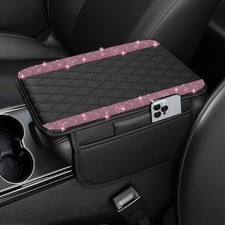 Bling Car Center Console Cover Leather Car Arm Rest Cover Cushion with 2