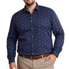 Haggar Mens Navy Blue Chevron Print Long Sleeve Button Down Shirt XXL NWT