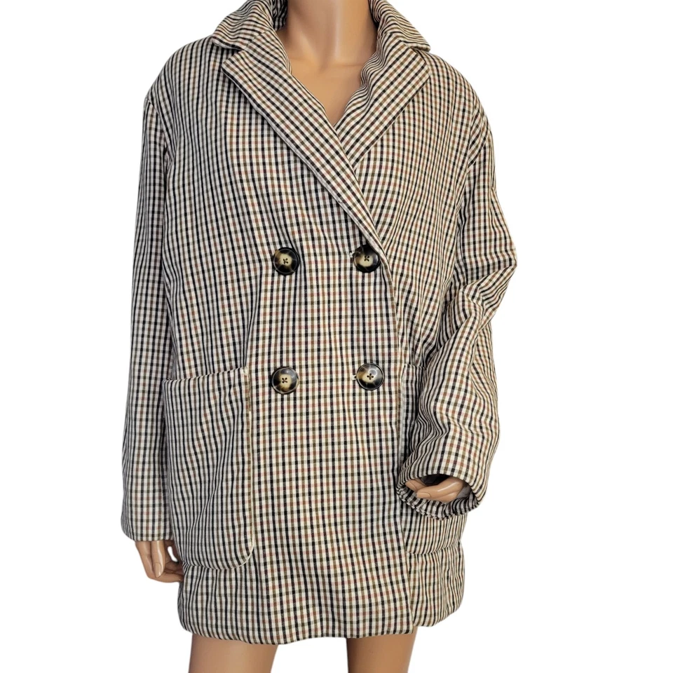 Madewell Womens Padded Doubled Breasted Blazer Jacket Plaid Size Medium $198 - Image 2 of 4