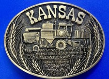 Kansas Farming State Tractor Harvester Vintage Solid Brass ADM Belt Buckle