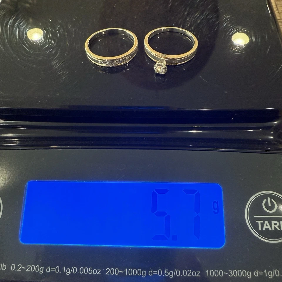 Vintage 14k White And Yellow Gold Ribbed Diamond Solitaire Wedding Set 5.7g Sz7 - Image 2 of 4