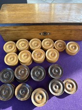 Vintage Wooden Turned Draught Checkers With Beautiful Box