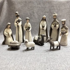 St. Nicholas Square 10 Piece Nativity Set Linen Gray Minimalist Modern Neutral