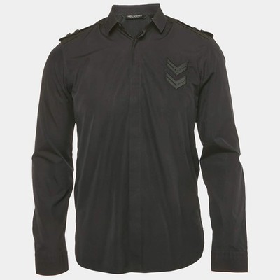 Neil Barrett Schwarz Wildleder Schulter Baumwolle Slim Fit Hemd S