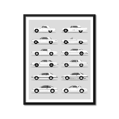 Ford Thunderbird Generations (Side Profile) Poster Print Wall Art History