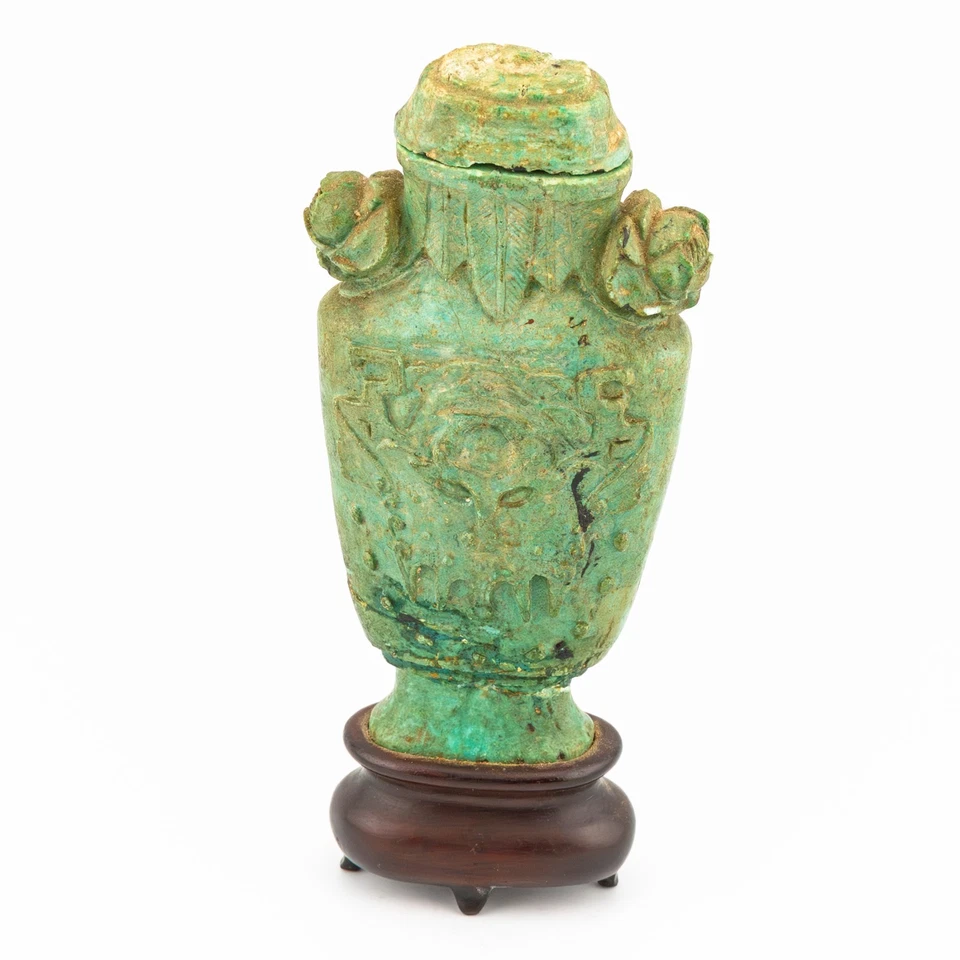 Антикварный китайский камень архаичная маска зеленого зверя подставка для ног Цин 19 в. - Изображение 2 из 4