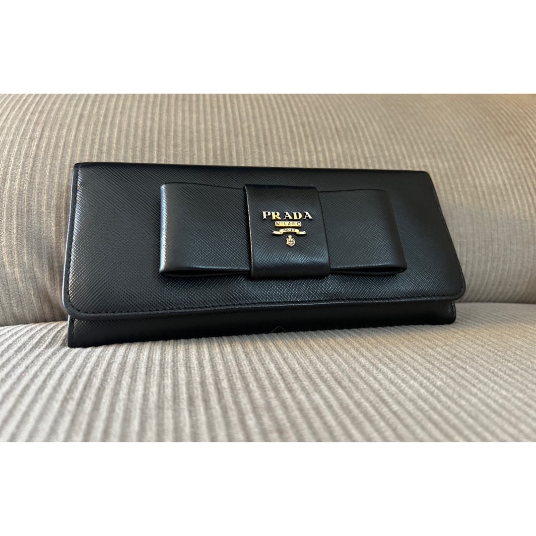 Prada Saffiano Leather Ribbon Wallet in Classic Black-image
