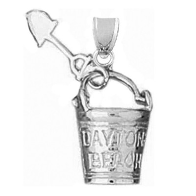 Rhodinierter 925 Sterling Silber 3D Daytona Eimer und Schaufel Charm