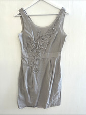 LOFT Gray Cotton Ruffled Beaded Sleeveless Sheath Dress Lightweight Size 0 NWT