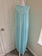 Vintage Milco Long Nightgown Blue Nylon Lace trim size Large Simple Cottagecore