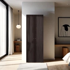 Walnut Black Wengue Armoire: 2 Doors, 4 Shelves Storage Wardrobe