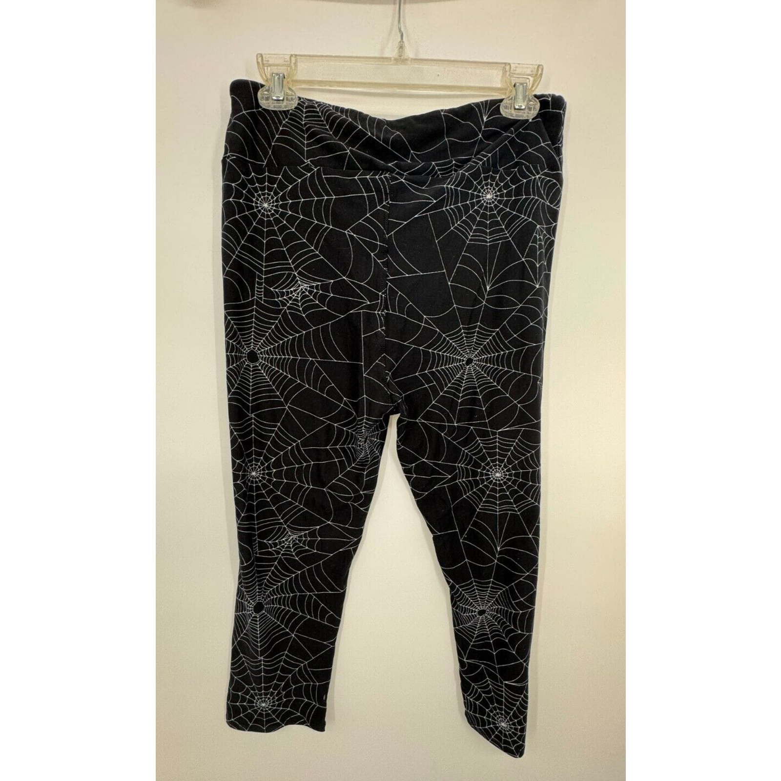 Black Spider Web Print Women's Crop Leggings with Elastic Waist Stretch NWOT
