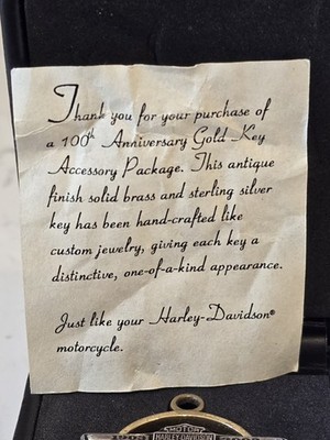 Harley Davidson 100th Anniversary Gold Barrel Key Brass & Sterling