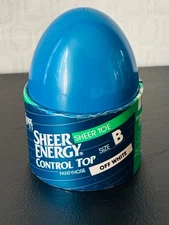 NOS VTG L'EGGS SHEER ENERGY CONTROL TOP PANTYHOSE SHEER TOE NYLONS OFF WHITE*B