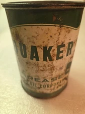 VINTAGE 1950s Quaker Wheel Bearing Grease Can 1 LB Green  Tin Gas Advertising 