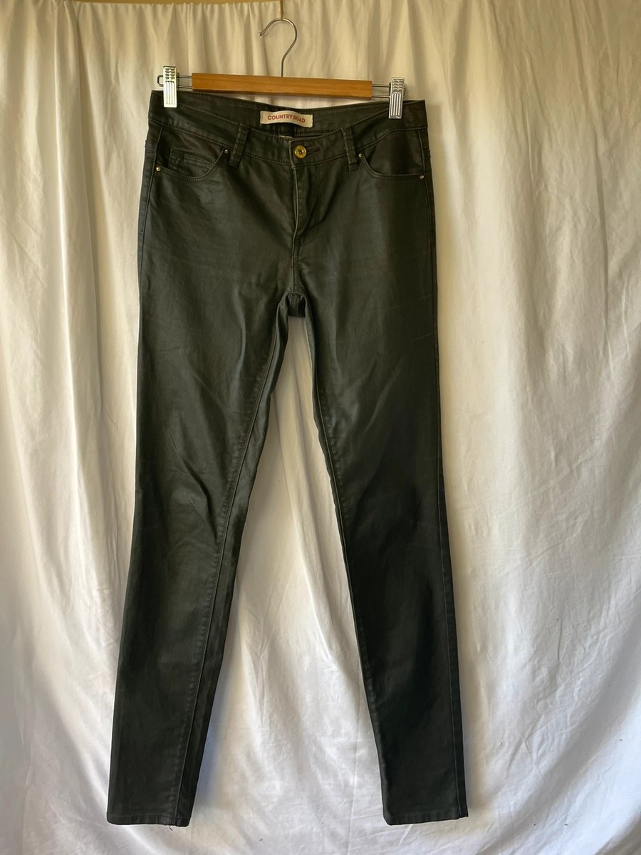 Country road khaki green coated skinny leg pants size 6
